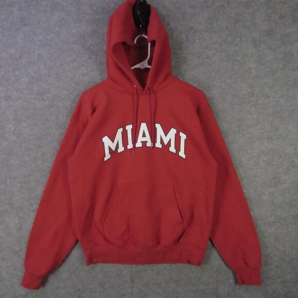 Champion Hoodie Mens Medium Red Miami Pullover Sweatshirt Kangaroo Pocket Warm - Picture 1 of 9